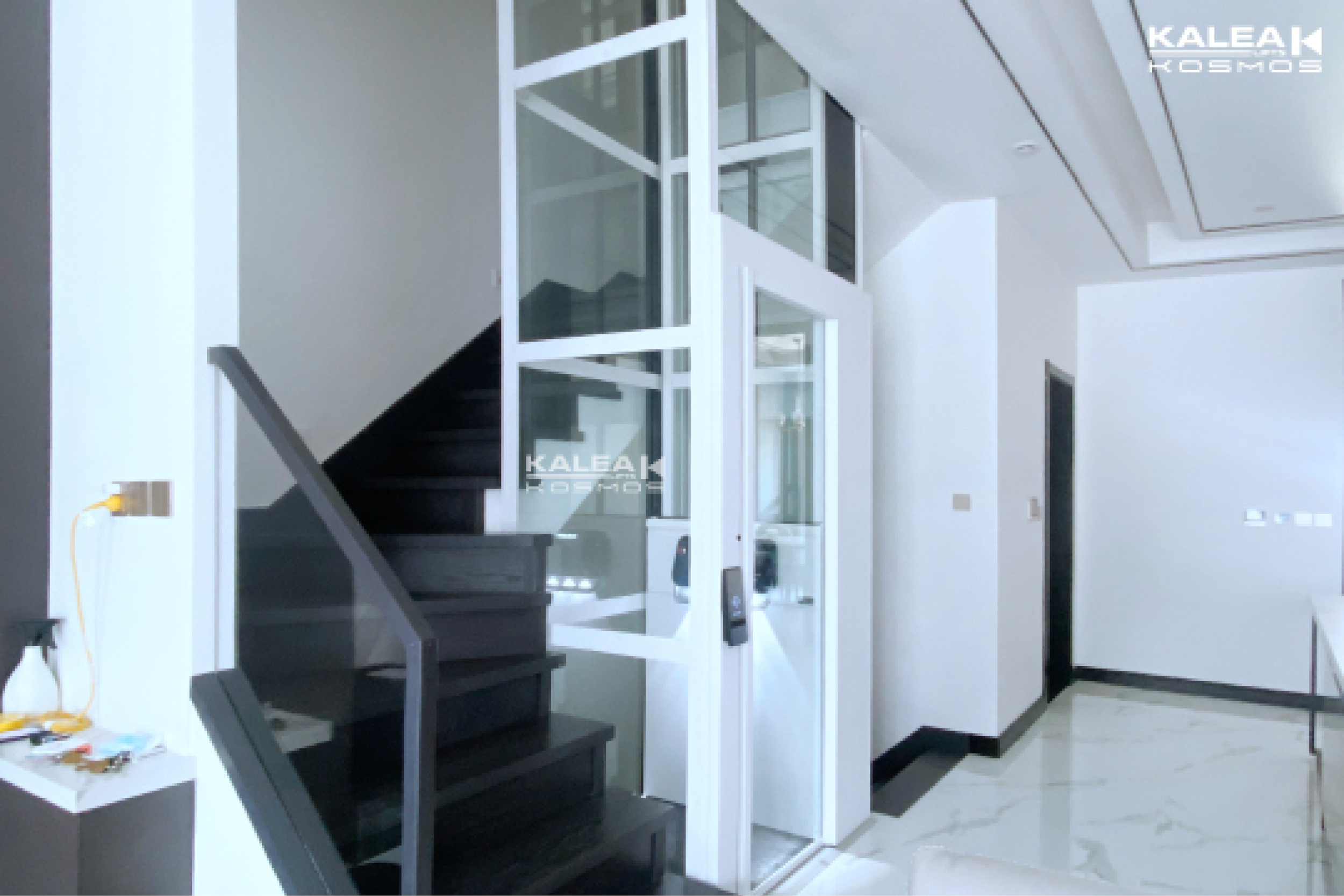 Private Home Middle Of Stair,Kosmos K60 model, All Glass Shaft Powder Coated Roman Gold