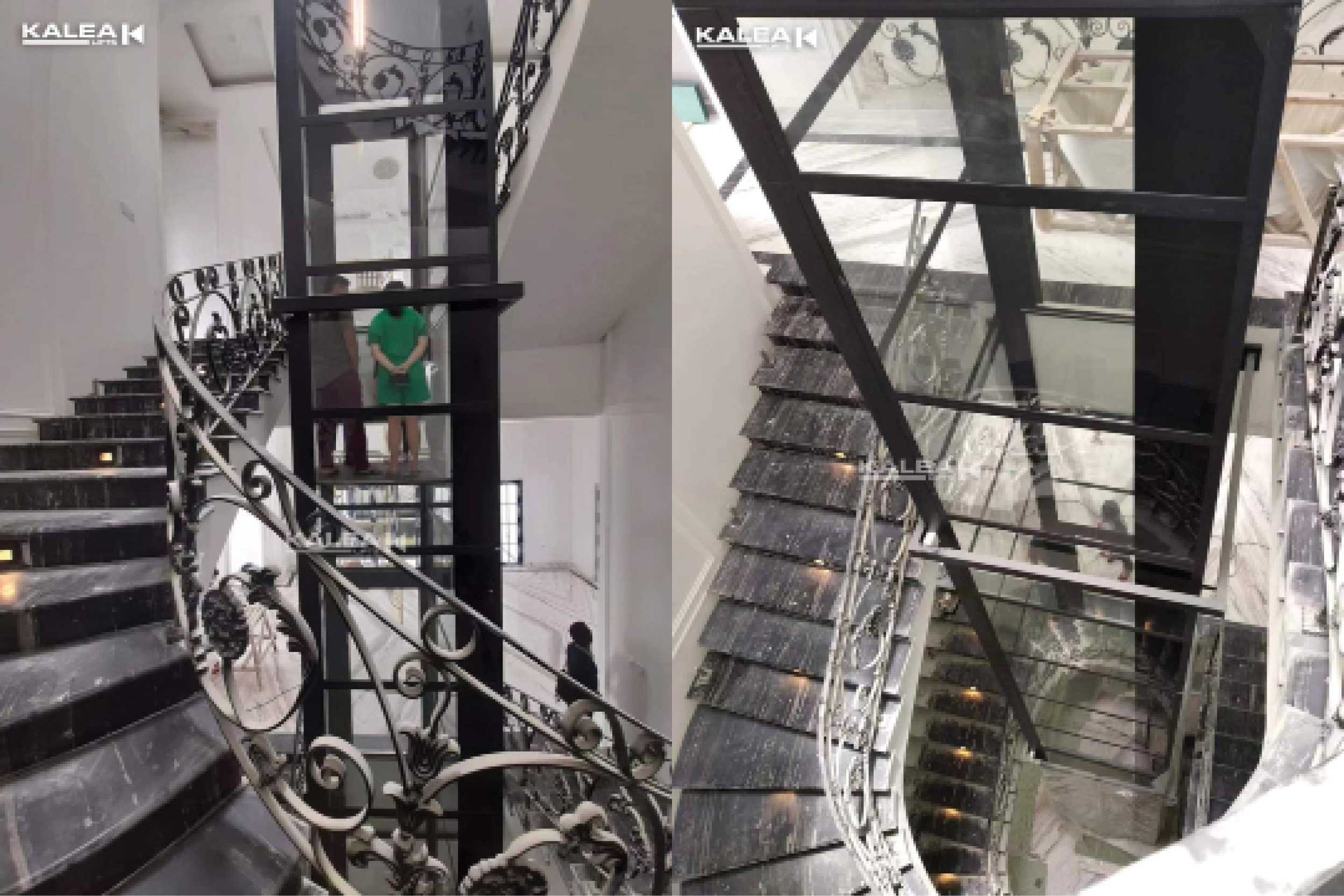 Private Home Middle of Stair , All Side Glass Shaft Powder Coated Gothic Graphite Black , Kosmos K90 model