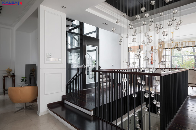Private Home Middle of Stair , Klassic model ,All Side Glass Shaft Powder Coated Black RAL