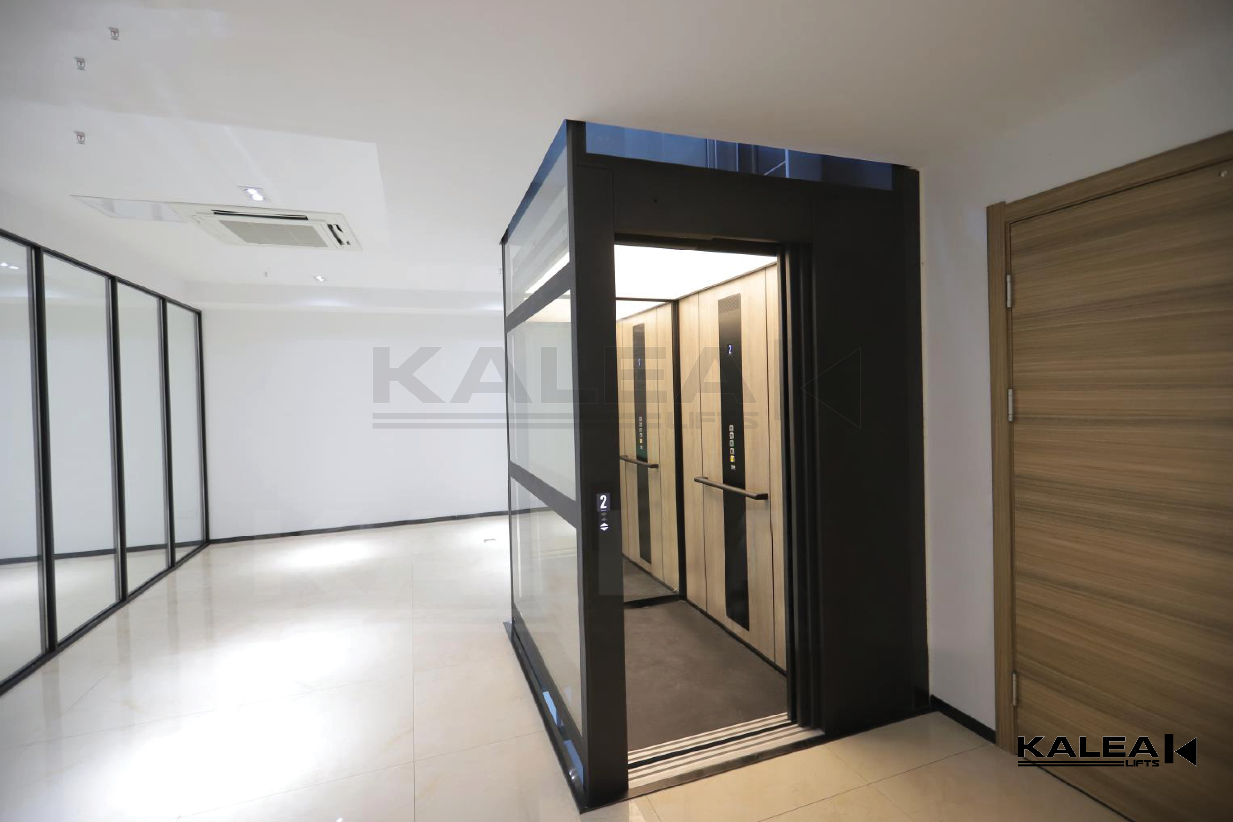 Commercial Lift,Kabina Snow model, Cabin Lift,Glass Shaft, Upgrade Glass Sliding door,Powder Coated Gothic Graphite Black