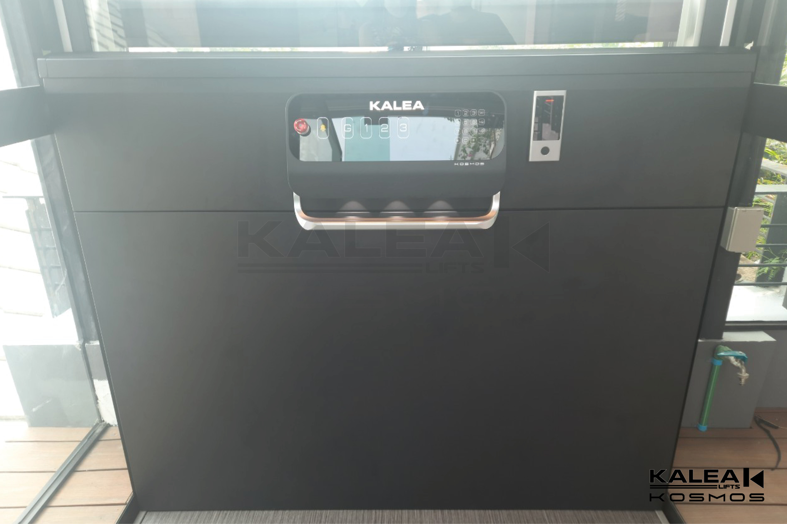 Commercial & Resident Lift, Kosmos K60 model will Access Control Passcode Lock, All Shaft Glass, Power Coated Gothic Graphite Black